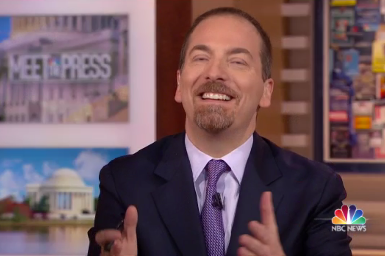 NBC's Chuck Todd laughs while trying to understand Commerce Secretary Wilbur Ross during an interview on Meet the Press on March 4, 2018.